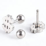 Stainless Steel Ear Plugs Ear Studs Dollar Sign Silver 8x6x2mm 1mm Z351