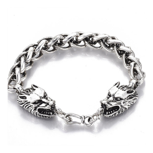 Men's Alloy Wheat Chain Bracelet Dragon Antique Silver 8.8" 22.5cm Z253