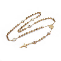 Stainless Steel Rosary Bead Necklace  Zirconia Cross Virgin Mary Gold 26.7" A386