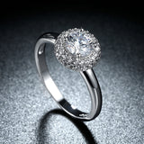 Platinum Plated Encrusted Halo Solitaire Ring AAA Zirconia Women B303