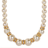 Gold Plated Necklace Pearl White Round Resizable L139 For Women