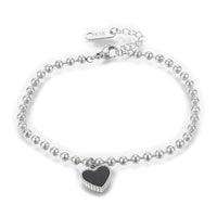 Stainless Steel Charms Bracelet Black Shell Lobster Heart Silver 6.3" 3mm Z108