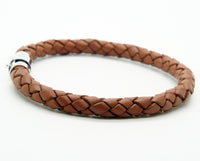 Men Women's Braided Leather Stainless Steel Magnetic Clasp Bracelet Brown 