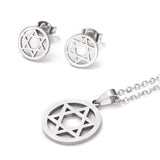 Religion Stainless Steel Set Pendant Necklace Earrings Ring Star David 17" A457