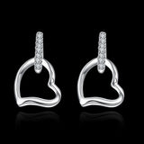 Sterling Silver Plated  Earrings Stud AAA Zirconia Push Back Heart .4" L405