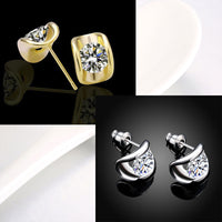 Gold Platinum Plated  Earrings Stud AAA Zirconia Push Back .36" L245