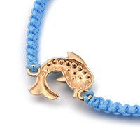 Adjustable Nylon Cord Braided Bead Bracelet Resin Round Fish Light Sky Blue Z146