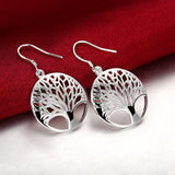 Sterling Silver Plated Earrings Drop Dangle Fish Hook Tree Of Life .96" L407