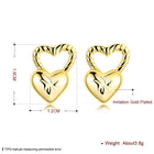 Yellow Gold Plated Earrings Heart Stud Push Back Clasp L495