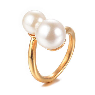 304 Stainless Steel Finger Rings Pearl Adjustable Size Gold 17mm Z733