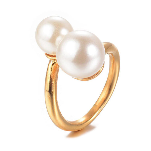 304 Stainless Steel Finger Rings Pearl Adjustable Size Gold 17mm Z733