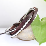 Genuine Leather Bracelet Men's Unisex Braided Wrap Tribal Brown White H195