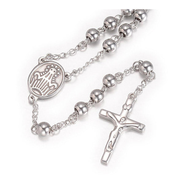 304 Stainless Steel Necklaces Rosary Bead Necklaces Silver 25.2inches 64cm Z541