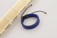 Genuine & PU Leather Handmade Bracelet Mens Unisex Wrap Tribal Black Blue H255