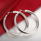 Sterling Silver Plated Hoop Pierced Earrings 1.8" Inches L100