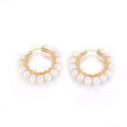 Stainless Steel Hoop Earrings Pearl Ring White Gold Agate Tiger Eye Howlite P325