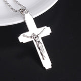 Stainless Steel Pendant1.31X2.32 Inch Jesus Cross  Black Silver Necklace 22" B9