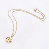 Stainless Steel Set Earring Pendant Necklace Flat Round Star Gold 18" P797