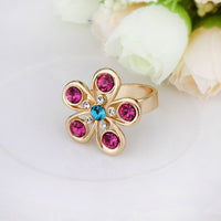 Gold Blue Pink Zirconia Flower Band Ring Size 8 B117