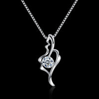 Sterling Silver Necklace Pendant Drop AAA Zirconia 18" 1MM Lobster Clasp B394