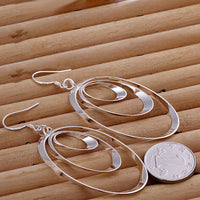 Sterling Silver Plated Chandelier Circles Hoop Pierced Earrings L153