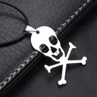 Men's Unisex Stainless Steel Leather Necklace Danger Death Skull L45