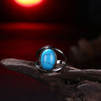 Platinum Black Gunmetal Plated Ring Womens Kallaite Stone Blue B496-2