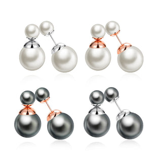 Rose Gold Platinum Plated Earrings Stud Synthetic Pearl Push Back .60" L178