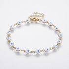 Stainless Steel Link Bracelet Enamel Evil Eye White Blue 8.2" Adjustable P225
