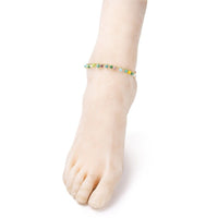 Rondelle Glass Charm Anklet Bracelet Gold Stainless Steel Lobster 10 inches Z15