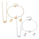 Stainless Steel Set Pendant Necklace Earrings Bracelet Snowflake Gold 16.5" P741