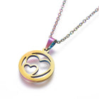 Stainless Steel Set Stud Earring Pendant Necklace Flat Round Heart 18" 9mm P10
