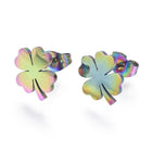 Stainless Steel Set Pendant Necklace Stud Earrings Back Clover 16.8" P693