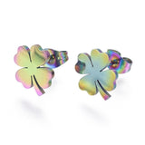 Stainless Steel Set Pendant Necklace Stud Earrings Back Clover 16.8" P693