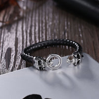 Stainless Steel Leather Bracelet 7.87 Inch Skull  Silver Black L396