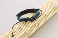 Genuine Leather Handmade Bracelet Men's Unisex Wrap Tribal Black Blue H249