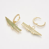 Brass Cubic Zirconia Dangle Hoop Earrings Crocodile Green Gold 25mm Pin1mm  P629