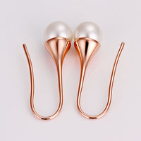 Rose Gold Fish Hook Drop Dangle Pearl Earrings L131