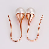 Rose Gold Fish Hook Drop Dangle Pearl Earrings L131