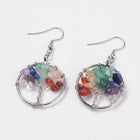 Chakra Mixed Stone Dangle Earrings Stainless Steel Tree of Life 56.5mm P340