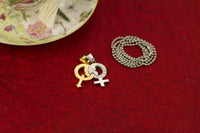 Stainless Steel Lovers Gender Zirconia Pendant Beads Necklace Silver Gold L176