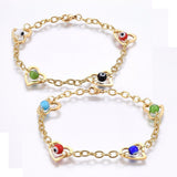 Stainless Steel Bracelet Evil Eye Beads Lobster Heart Gold Silver 8.6" 4mm P226