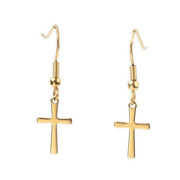 304 Stainless Steel Dangle Earrings Cross Gold 34mm A176