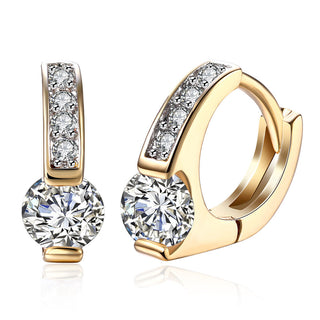 Yellow Gold Plated Earrings  Hoop Huggies AAA Zirconia  Latch Back Clasp L550