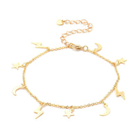 Charm Bracelet Lobster Moon Star Lightning Bolt Gold 8-1/8 inch(20.5cm) Z156