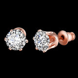 Rose Gold Plated  Earrings Stud AAA Zirconia Push Back 0.64" L180