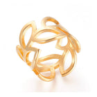 304 Stainless Steel Finger Rings Wide Rings Leaf Gold Size 7 17mm  A39