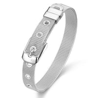 Unisex Women's Sterling Silver Plated Bangle Bracelet 8 Inches 9.9MM Buckle L103-3