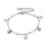 Stainless Steel Charms Bracelet Cubic Zirconia Lobster Star Clear  7.8" Z109