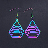 201 Stainless Steel Dangle Earrings Polygon Multi-color 64x32.5mm  0.7mm P194